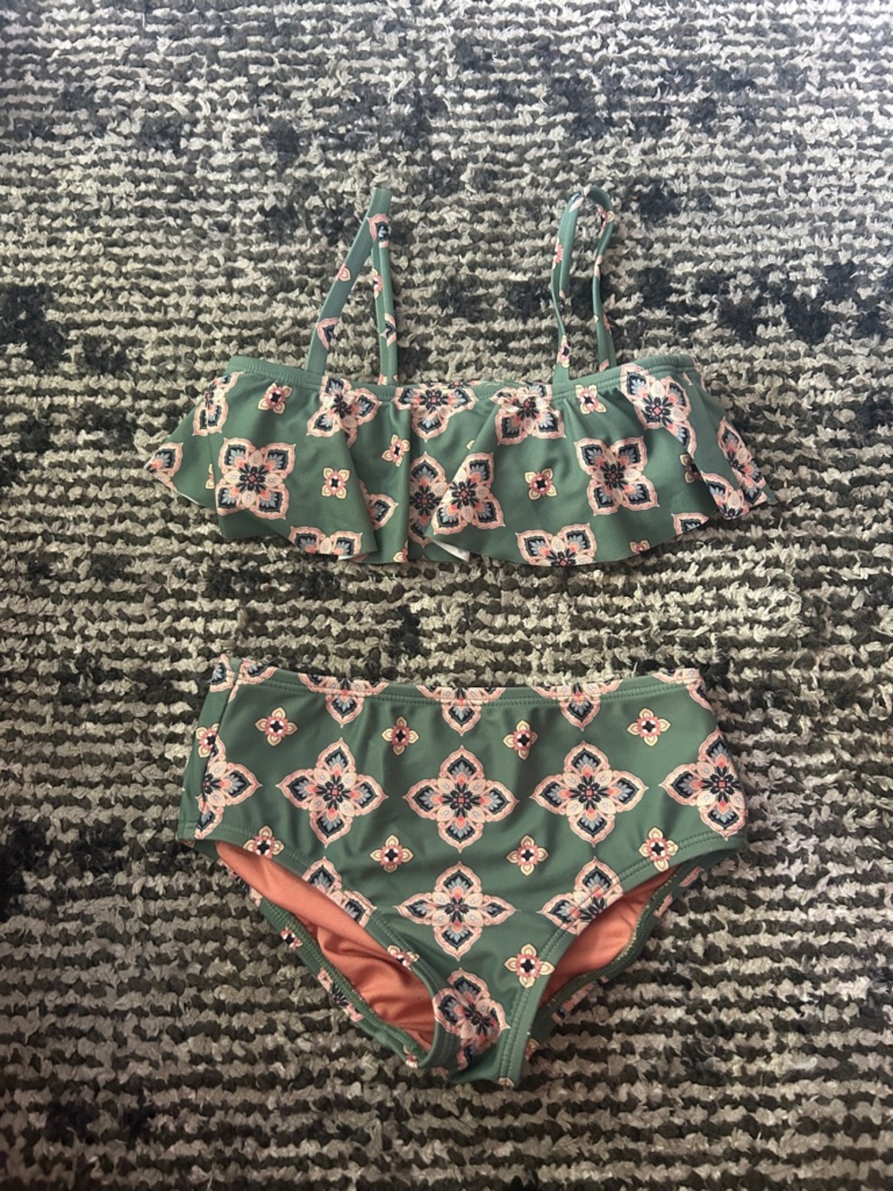 O'Neill Green Floral Ruffle Kids Bikini